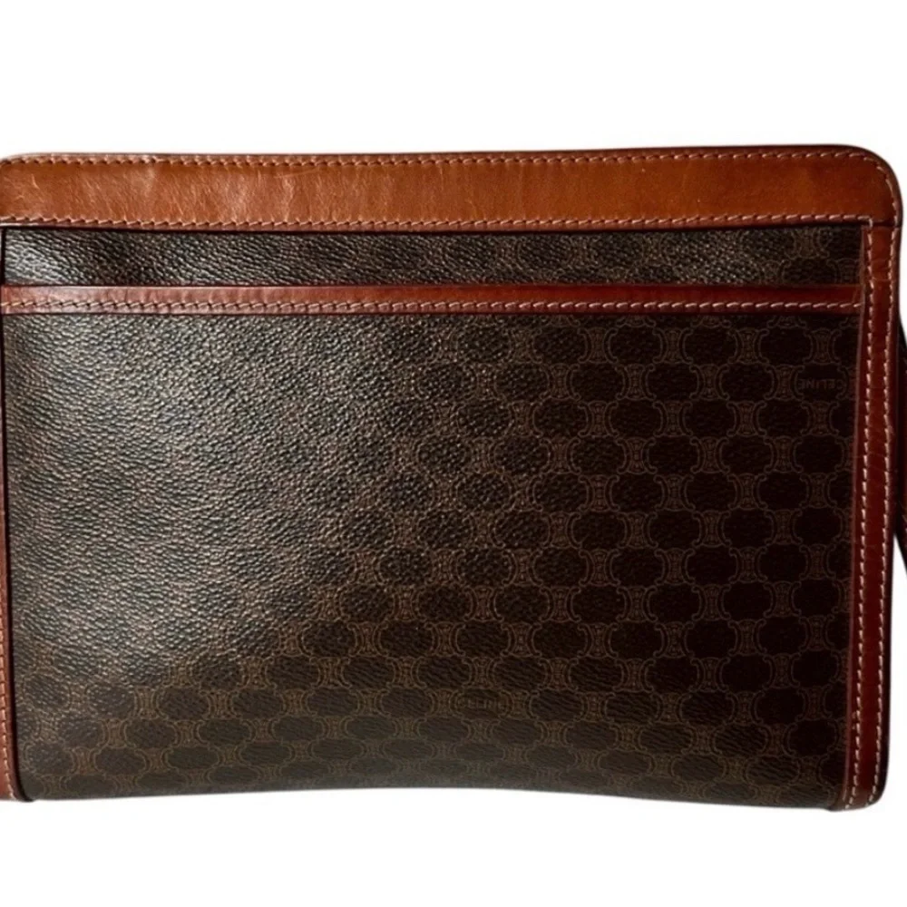 💯 Authentic Italy certified Céline Vintage Macadam Wristlet Pouch Brown Leather